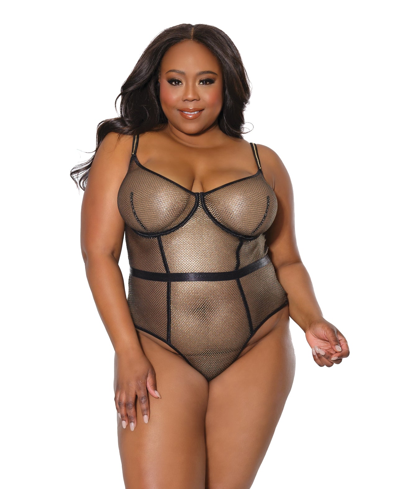 Holiday Metallic Fishnet Teddy W/underwire Cups