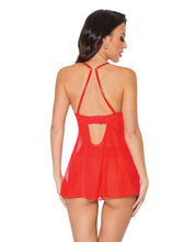 Holiday Scallop Stretch Lace & Mesh Babydoll & Thong
