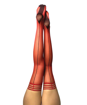Kix'ies Monica Sheer Cuban Heel w/Back Seam Thigh Highs Red A