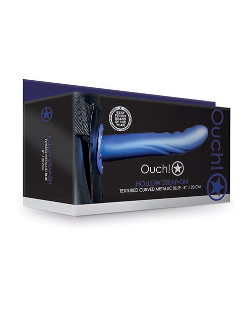 Shots Ouch 8" Textured Curved Hollow Strap On