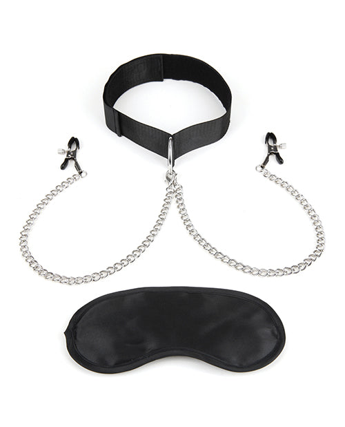 Lux Fetish Collar & Nipple Clamps W-adjustable Pressure Clamps