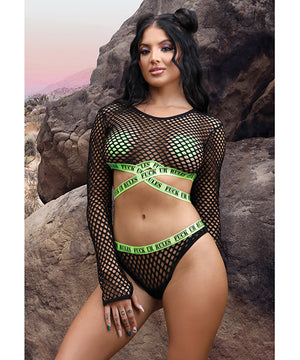 Vibes Fuck Ur Rules Long Sleeve Crop Top, Panty & Pasties