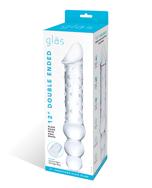 Clear 12 inch Double Ended Glass Dildo with Anal Beads