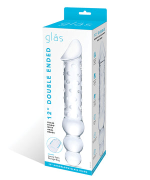 Clear 12 inch Double Ended Glass Dildo with Anal Beads