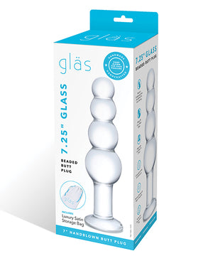 Clear Glas 7.25 inch Glass Beaded Butt Plug