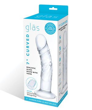 Clear 7 inch Realistic Curved Glass Dildo with Veins