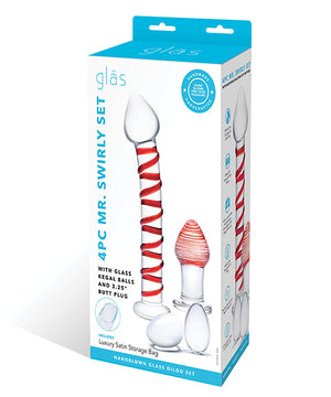Red 4 Pc Mr. Swirly Set Glass Kegal Balls & 3.25 inch Butt Plug