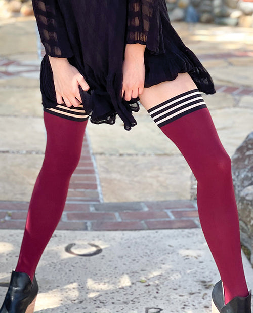 Kixies Heather Opaque Thigh High Cranberry