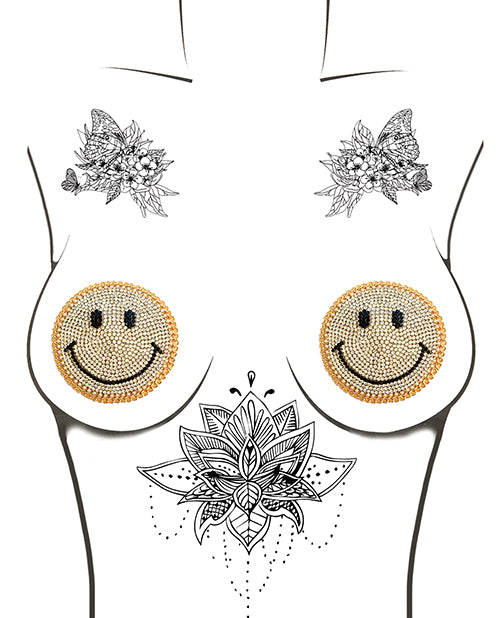 Neva Nude Burlesque Smile Face Jewel Reusable Silicone Pasties