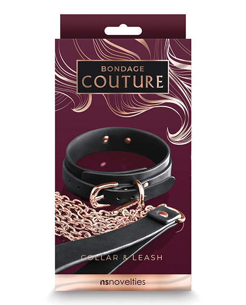 Black Bondage Couture Collar & Leash for Sex Play