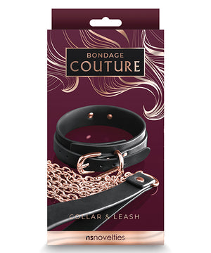 Black Bondage Couture Collar & Leash for Sex Play