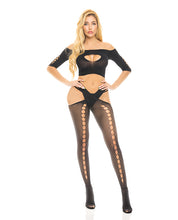 Pink Lipstick All Slashed Out Top, G-string & Pantyhose Black