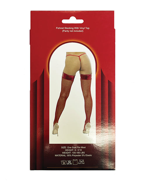 Vinyl Top Fishnet Stocking Red one size