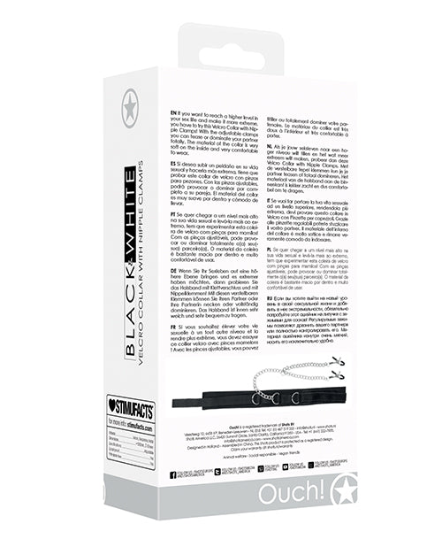 Shots Ouch Black & White Velcro Collar W-nipple Clamps
