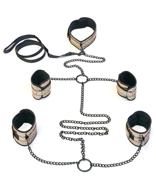 Gold Spartacus Collar To Wrist & Ankle Restraints Bondage Kit