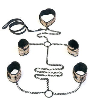 Gold Spartacus Collar To Wrist & Ankle Restraints Bondage Kit