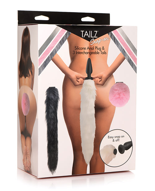 Tailz Snap On Vibrating Silicone Anal Plug W/3 Interchangeable Tails & Remote - Asst Colors